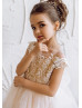 Cap Sleeves Lace Tulle Flower Girl Dress With Train